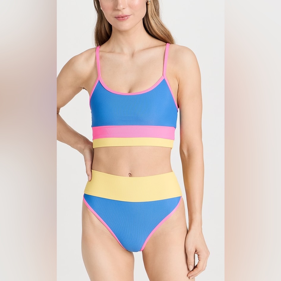 Beach Riot Blue, Pink & Yellow Ribbed Bikini Set